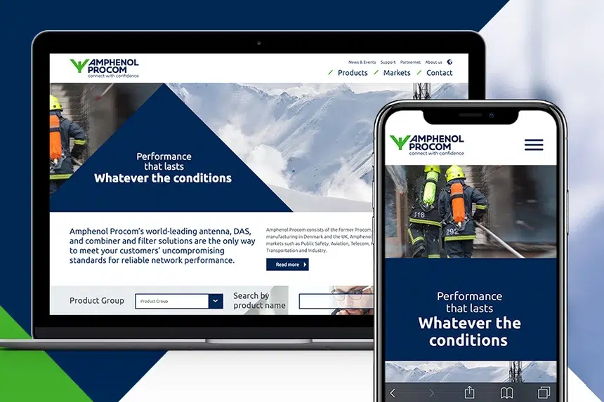 Online design for brand and marketing communication. Driving a successful one brand process - Amphenol Procom | CBC | Cross-Border Communications | Leading international B2B branding and marketing agency