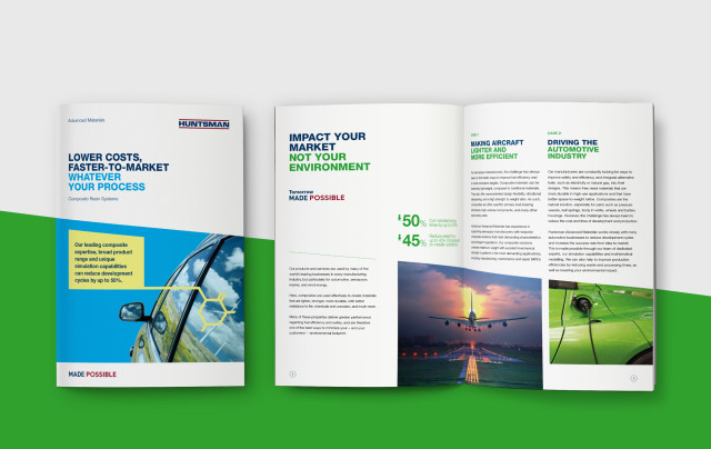 Huntsman Advanced Materials | CBC redesigned and rewrote multiple brochures and other sales materials to be aligned with the new brand identity