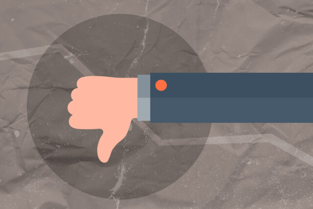 Illustration of a thumbs-down gesture with a declining graph in the background, symbolizing social media marketing mistakes.