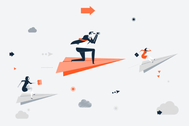 CBC creative illustration visualizing business people planning how to take the thought leadership roll