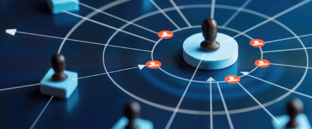 Illustration of a stakeholder mapping model with interconnected figures, representing the strategic role of stakeholder analysis in B2B marketing success.