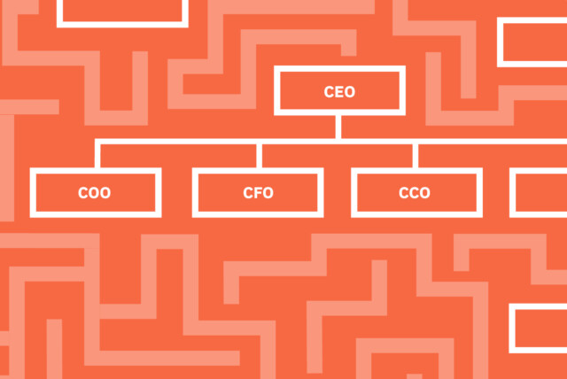 Graphic visual of organisation diagrams in a maze to illustrate how to engage with hard-to-reach B2B decision makers