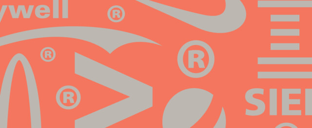 Orange background with grey logo cut-outs in a graphic pattern